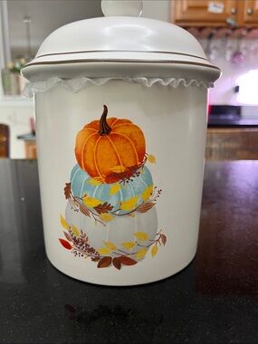 Celebrate It White Ceramic Pumpkin Stack Storage Canister
